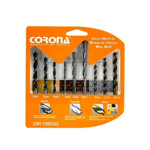 [BC9                                     ] JUEGO MIXTO DE BROCAS DE COBALTO DE 9PCS MOD: BC9 MARCA: CORONA (40PCS/1CJ)